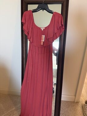 Gianni Bini Dusty Rose Ruffled Maxi Dress